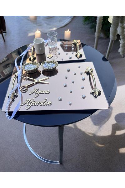 CyzHome Tycho Pearl Engagement Ring and Groom Coffee Tray - Ribbon Gift Set