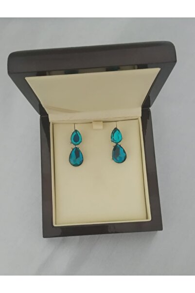 ER TAKI Taşlı Gümüş Renkli Yeşil Su Damlası Şık Parti Nişan Kına Düğün Abiye Küpe