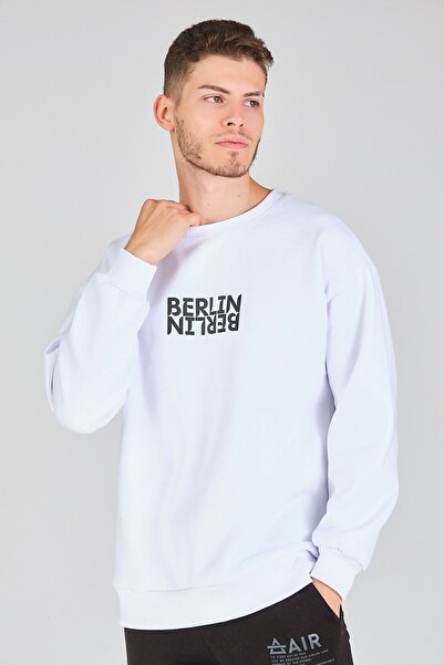 CC STORE Hanorac moale, moale, moale, cu gât crew, cu imprimeu în față, alb, pentru bărbați