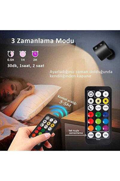 babikamium Led RGB Çift Taraflı Şarjlı Kumandalı Duvar Aplik Aydınlatması Beyaz