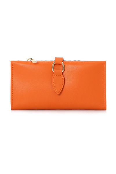 S.S SÜZER DERİ Trendy Women's Wallet with Soft Faux Leather Zipper Compartment - Xd-September-Orange