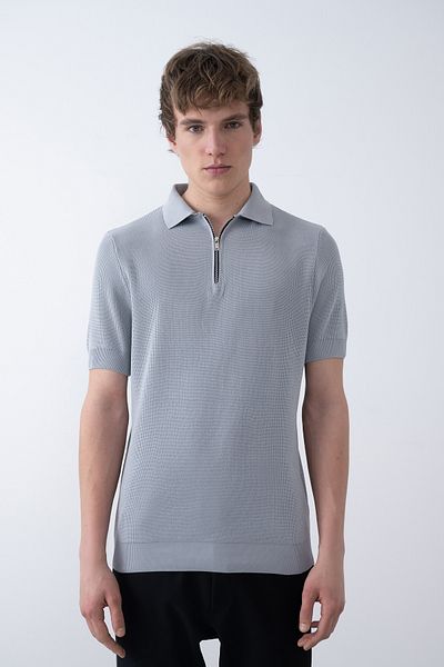 İLKCET MODA Μπλουζάκι Basic Knitwear με γιακά με φερμουάρ