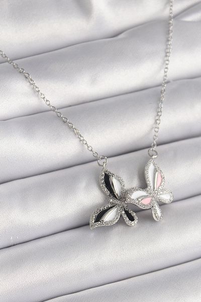 Skygo 316L Steel Silver Color Chain Zircon Stone Colorful Butterfly Model Women's Necklace - Tj-Bko9615