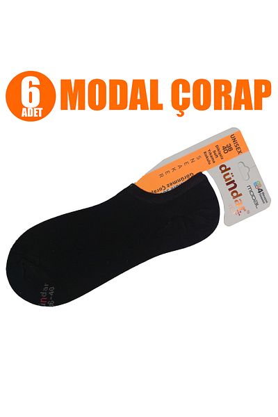 Dündar Plus 4 Seasons Seamless Invisible 6 τεμαχίων Μαύρες Modal Γυναικείες (Unisex) Κάλτσες Sneaker