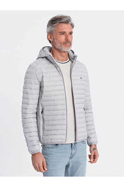 OMBRE Men's satin-finish bomber jacket with contrasting ribbed cuffs - black V1 OM-JALP-22FW-007 XL