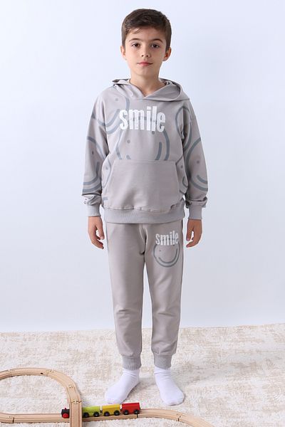 HÇM Boy Hooded Tracksuit Set - Smile Printed, Ribbed F11
