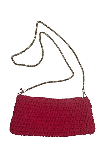 ŞengülKozmetik Gold Color Women's Hand Knitted - Hanging Bag, Pink Chain 28X12