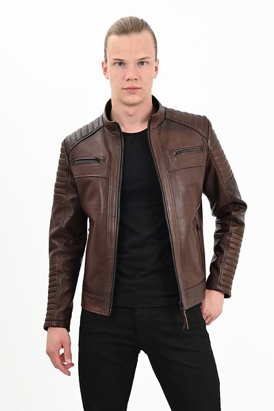 ALİN Men's Wax Brown Genuine Leather Coat - Sandor