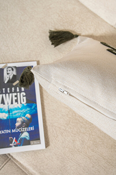 Bade Design Punch Yaprak Nakışlı Kırlent Kılıfı Yastık Kılıfı Dikdörtgen 30x50 Tekli