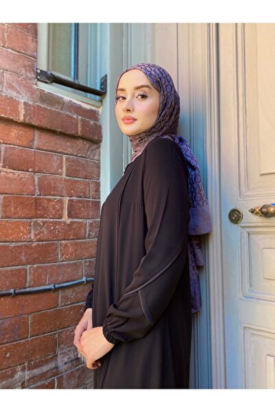 JALİA Black Piping Detailed Handle Elastic Comfortable Fit Thin Woven Zippered Ferace