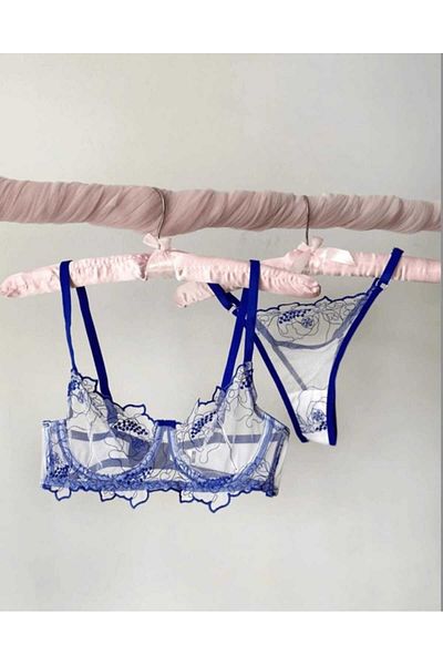 MODA Broderie albastră transparentă