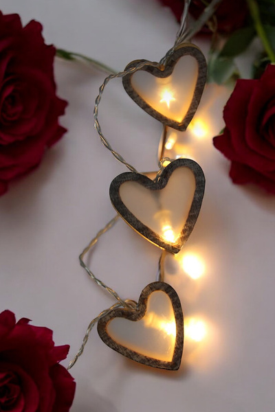 MAGICLEDCORNER Ahşap Kalp Işık Zinciri