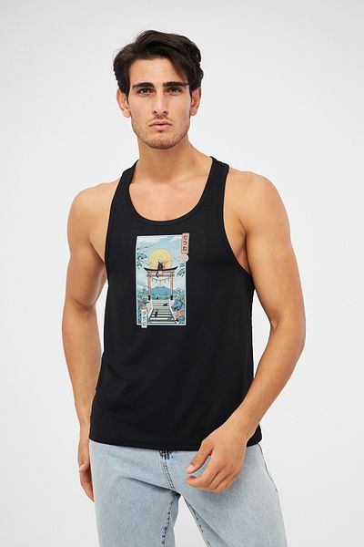 Moda Işık Black Printed Men's Sports Tank Top