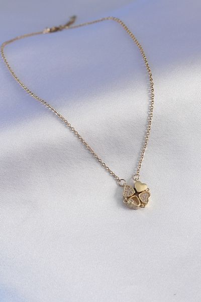 Skygo Gold Color 316L Steel Zircon Stone Opened Clover Model Women's Necklace - Tj-Bko7292