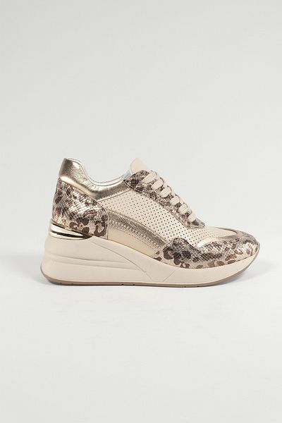 Velune Ludovica Beige Leopard Print Women's Sneakers - Genuine Leather, Casual Sneakers 24220