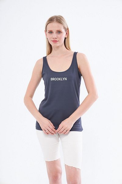 Moda Işık Brooklyn Printed Thick Strap Athlete's Tank Top - Anthracite Color