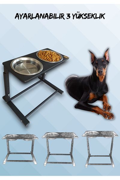 Okay 3 Height Stainless Steel Food and Water Bowl Stand Adjustable for Large and Medium Dogs