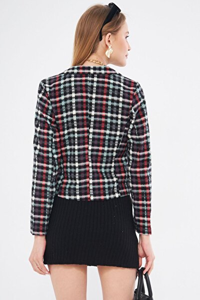 armonika Γυναικείο Πράσινο Διπλό Μπουφάν Tweed Crop γιακά ARM-24K001014