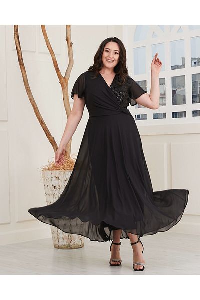 Butik Nilyam Γυναικείο φόρεμα με διπλό στήθος με κοντό μανίκι με κοντό μανίκι για γυναίκες με σιφόν φόρεμα 24087