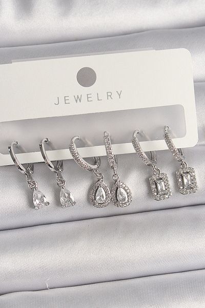 Skygo Silver Color Zircon Stone Women's Earring Set - Drop Model Tj-Bkp10121