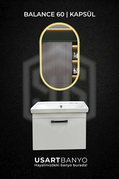 USART BANYO Balance 60 cm Banyo Dolabı + Reflectus Kapsül Günışığı Led Ayna 80*45 cm