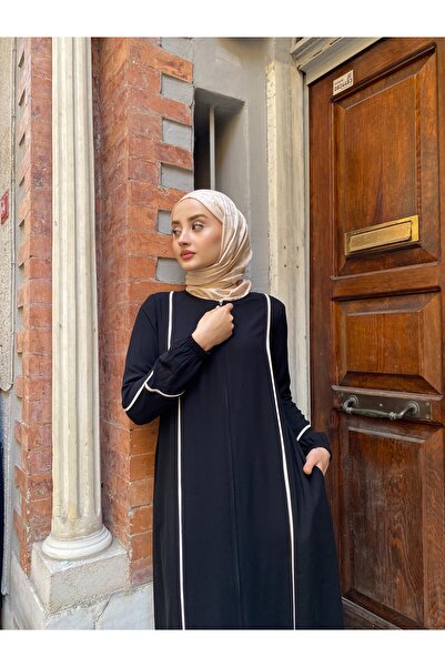 JALİA Ecru Piping Detailed Handle Elastic Comfortable Fit Thin Woven Zippered Ferace