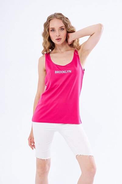 Moda Işık Brooklyn Printed Fuchsia Athlete's Tank Top - Thick Strap