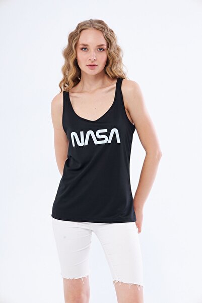 Moda Işık Спортивний майка з товстими бретелями, чорна, з принтом NASA