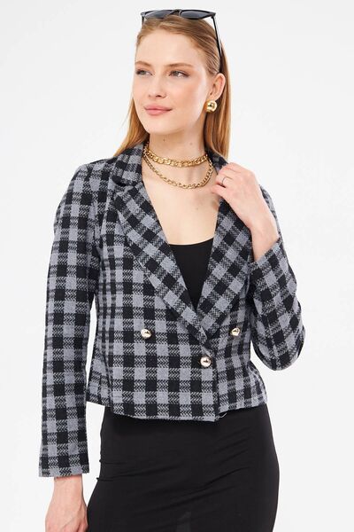 armonika Kadın Füme Kruvaze Yaka Tüvit Crop Ceket ARM-24K001014