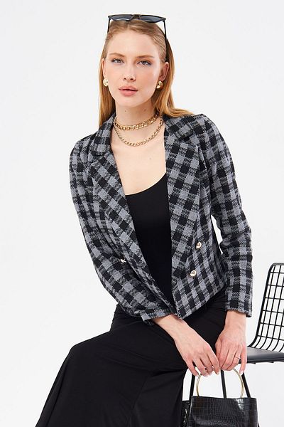 armonika Dámská uzená bunda s dvouřadým límcem z tweedu ARM-24K001014