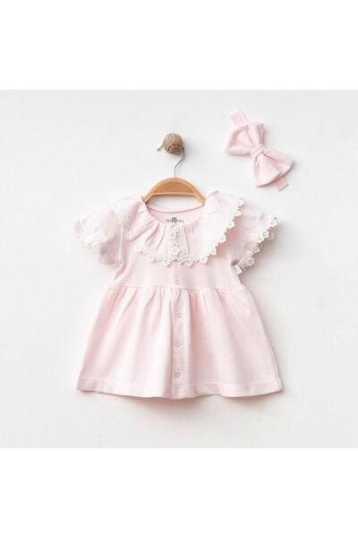 MONTİNA FİSTO DETAYLI JAKARLI WAFFLE PREMIUM BEBEK ELBİSESİ VE SAÇ BANDANASI