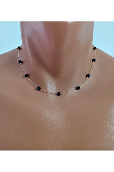 mos&more Gold Siyah Kare Boncuklu Kadın Kolye