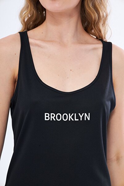 Moda Işık Brooklyn Printed Black Thick Strap Athlete's Tank Top