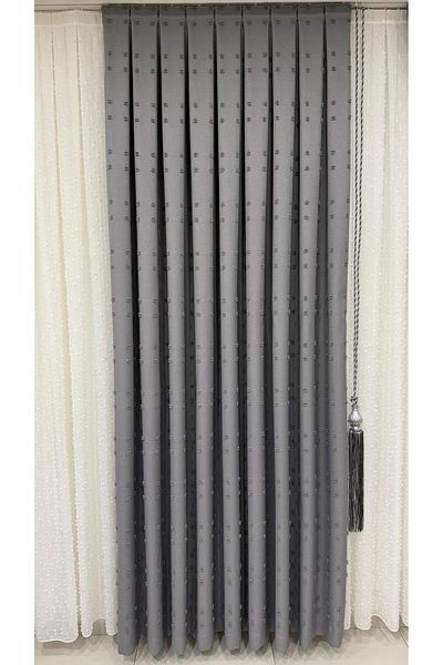Fon Dünyası Panel Background Curtain Pompom Detailed Gray (Single Wing)