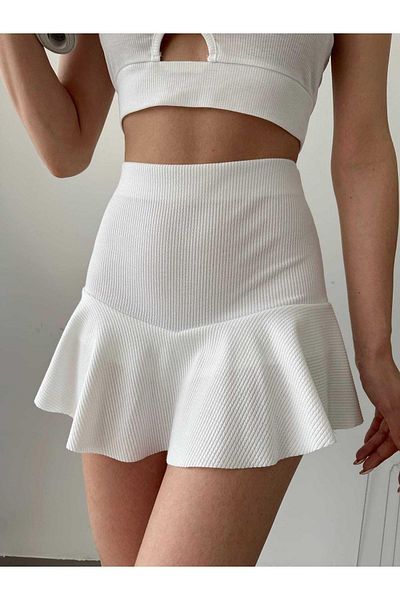 Jeevee Ribbed Flounce Short Skirt