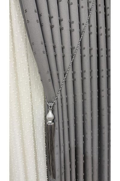 Fon Dünyası Panel Background Curtain Pompom Detailed Gray (Single Wing)