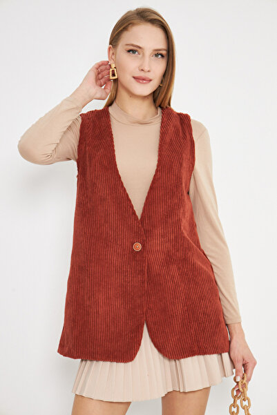 armonika Жіночий оксамитовий жилет з плитковим V-подібним вирізом на одному ґудзику з товстим шнуром ARM25K001016