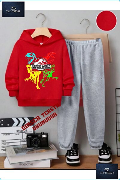 SS SİNSER Παιδικό σετ φόρμας με κουκούλα και στάμπα  "JURASSIC WORLD DINZR "