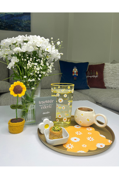 decofav Hardal Zemin Papatya Desenli Lazer Kesim Kokteyl Peçetesi 1 Adet