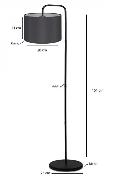 Art&Gift Suitable Metal Gövdeli Antrasit Kumaş Başlık Çok Amaçlı Lambader Salon Köşe Lambası