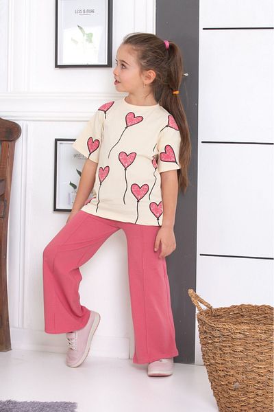 tunays shopping Spanish Leg Leggings Pants Heart Printed Oversize Tshirt Girls' Bottom Top Set