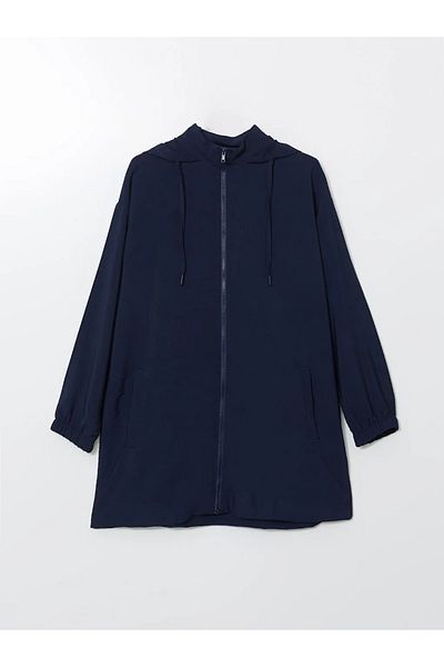 LC Waikiki Lcw Modest Navy Blue Hooded Plain Oversize Women's Tunic