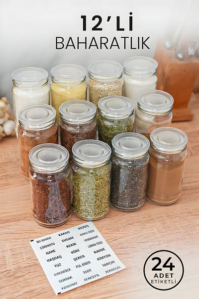Selenica Set of 12 Glass Spice Rack with Vacuum Lid