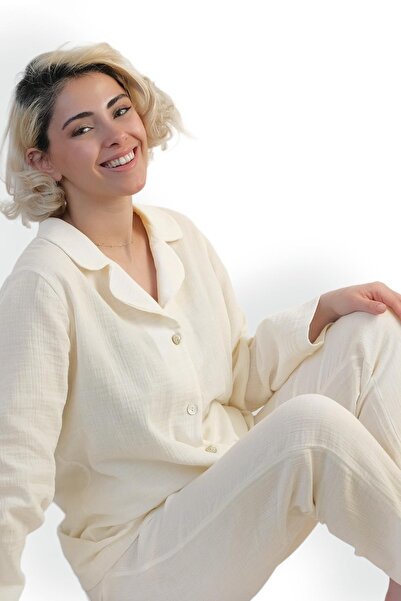 DALİSA Kadın Müslin Pijama Takımı Düğmeli Yakalı Pijama