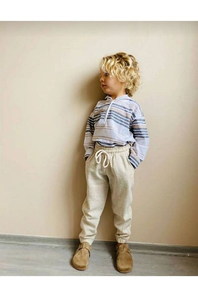 ALZEY GİYİM Eid Boy's Hooded Linen Bottom/Top Set