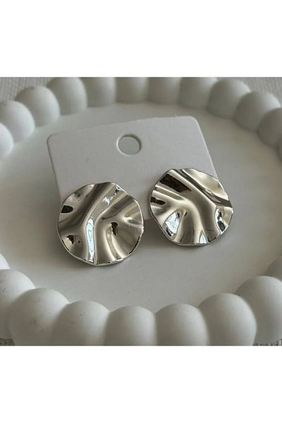 mos&more Silver Color Round Plate Earrings