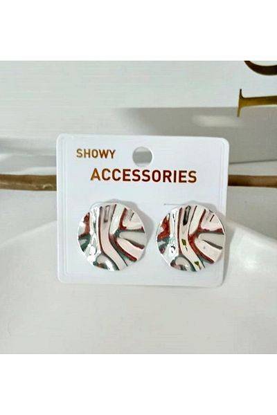 mos&more Silver Color Round Plate Earrings