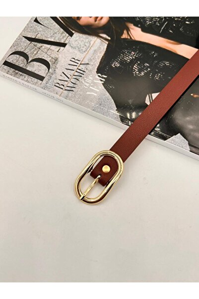 MODAM HİFA Burgundy Long Oval Buckle Gold Women's Belt Trouser Belt Dress Belt Shirt Belt Coat Belt