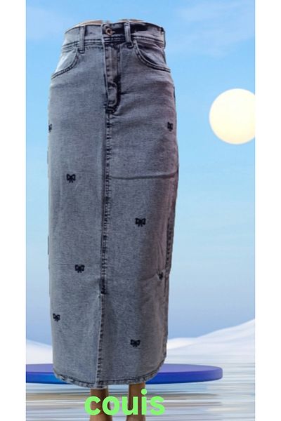 couis Slit Long Denim Skirt