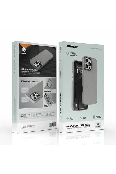 Green Lion Magsafe Leather Case iPhone 16 Pro - Gray